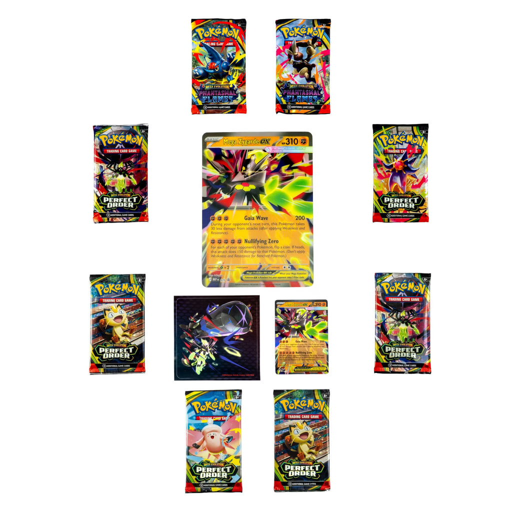 Mega Zygarde ex Premium Collection with promo card, lenticular card, tech sticker and eight booster packs