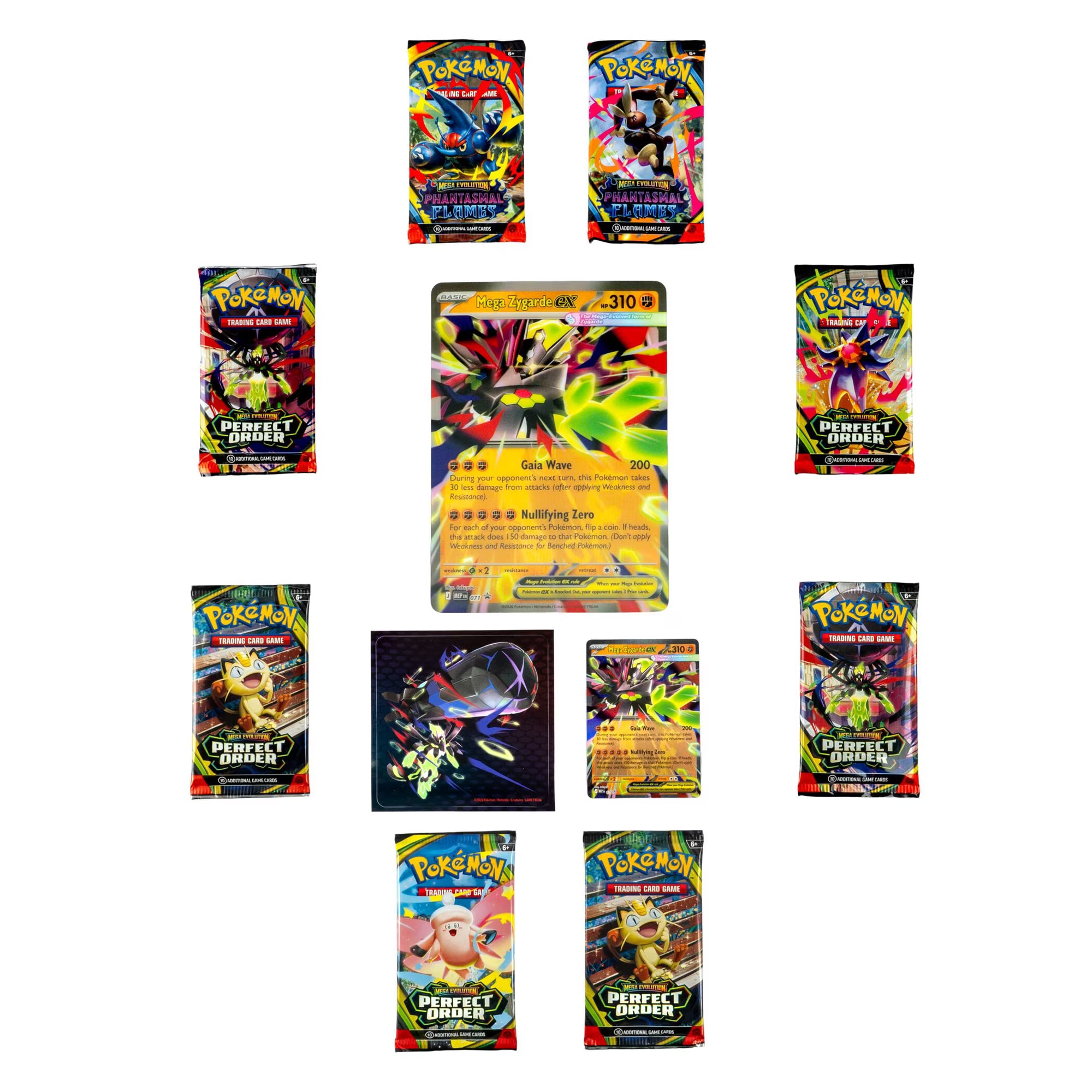 Mega Zygarde ex Premium Collection with promo card, lenticular card, tech sticker and eight booster packs