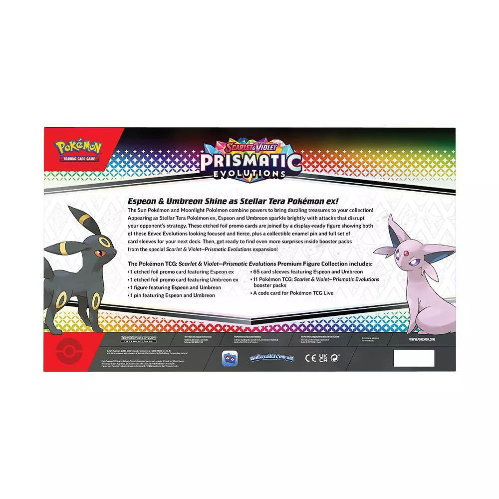 Back of the 2025 Pokémon Prismatic Evolutions Premium Figure Collection box