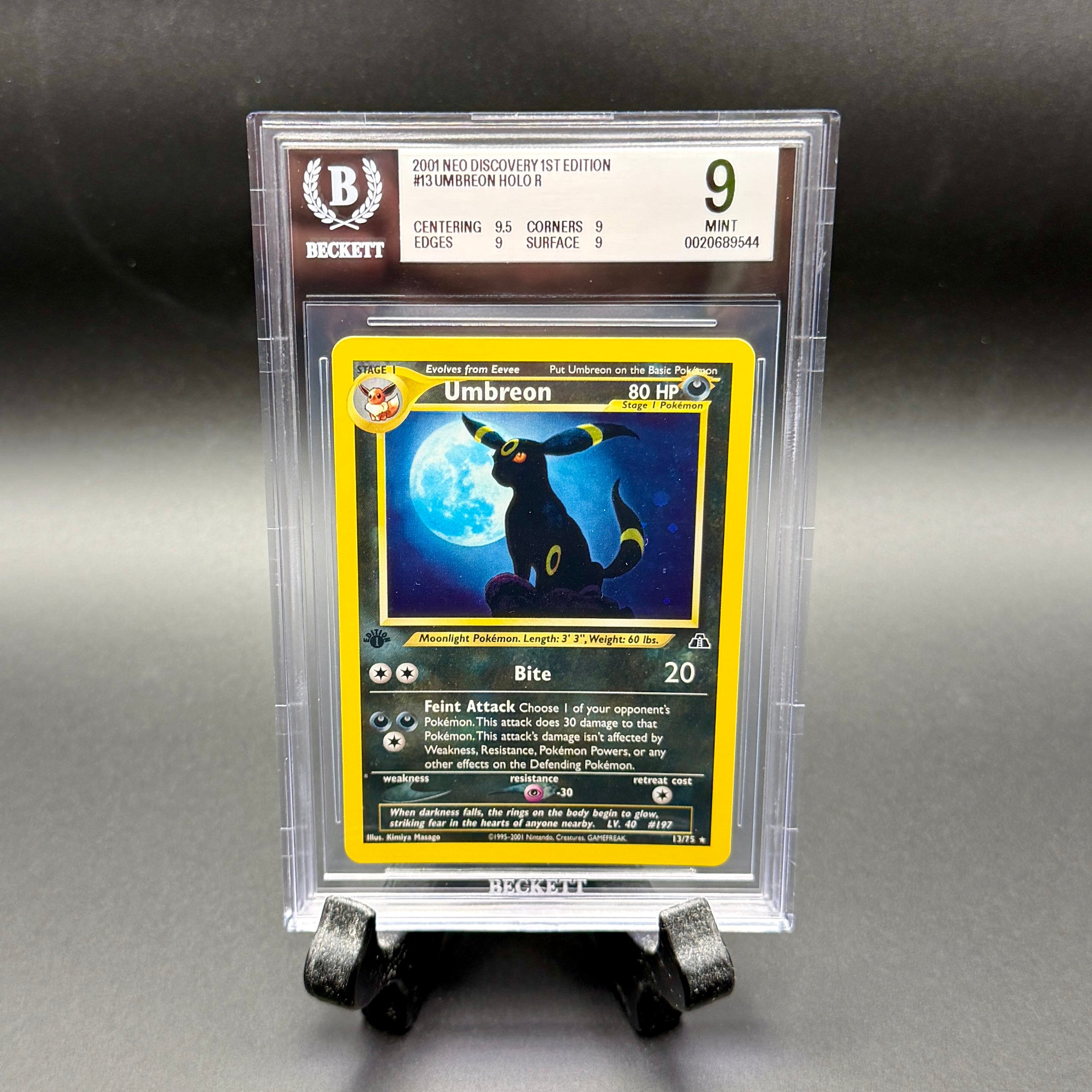 2001 Pokémon Neo Discovery Umbreon #13/75 1st Edition Holo Rare BGS 9 Mint
