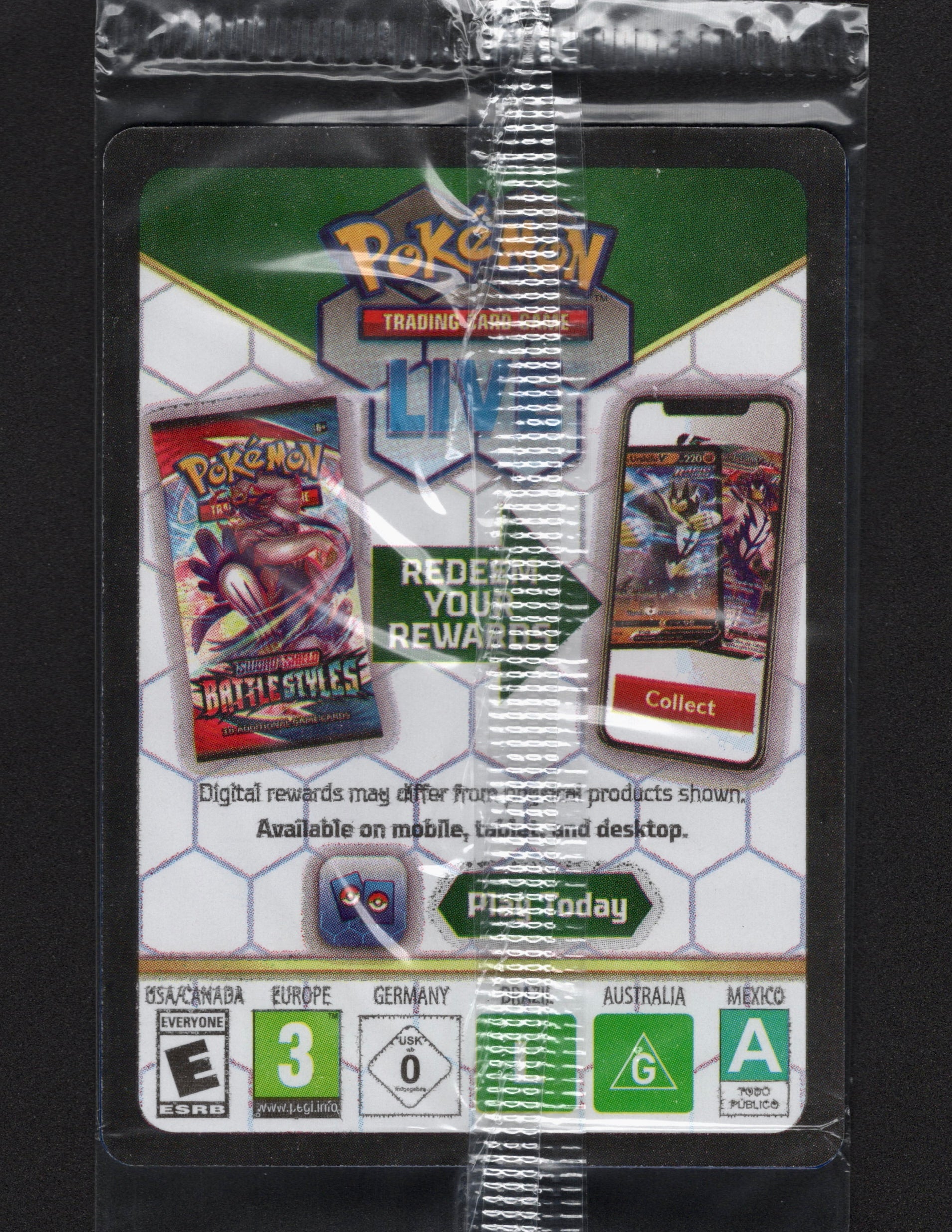 Back of the factory-sealed Mew ex SVP 053 promo packet showing the Pokémon TCG Live code card.