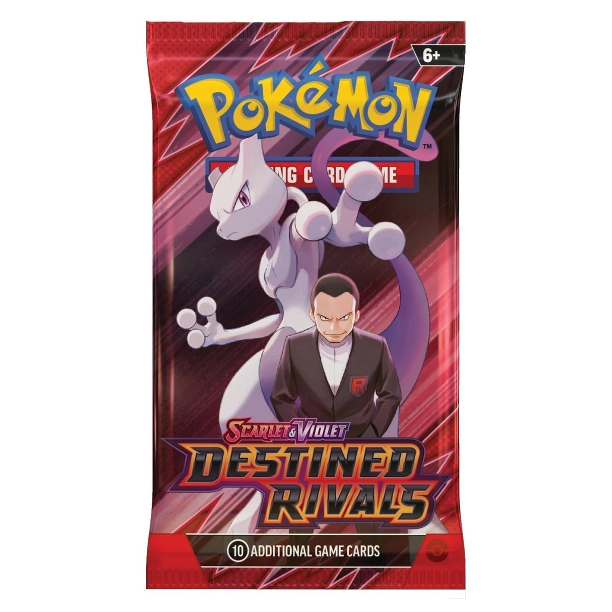 2025 Pokémon Scarlet & Violet: Destined Rivals booster pack featuring Mewtwo and Giovanni artwork