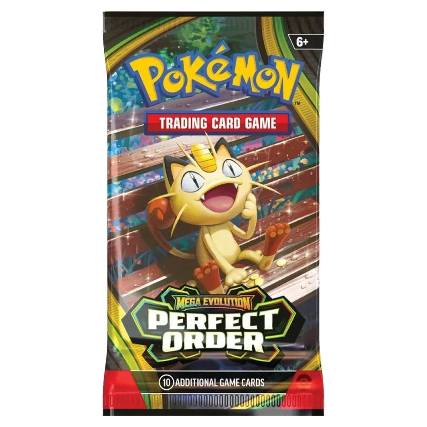 2026 Pokémon Mega Evolution: Perfect Order booster pack featuring Meowth artwork