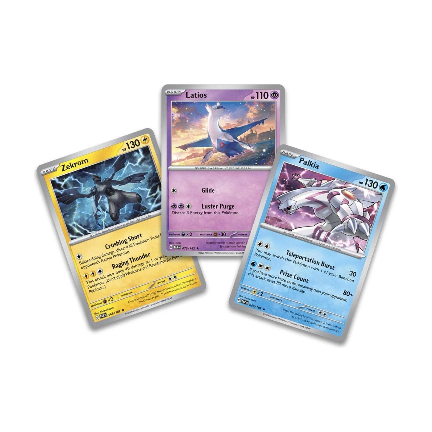 Latios, Zekrom, and Palkia foil cards included with the Pokémon Enhanced 2-Pack Blister