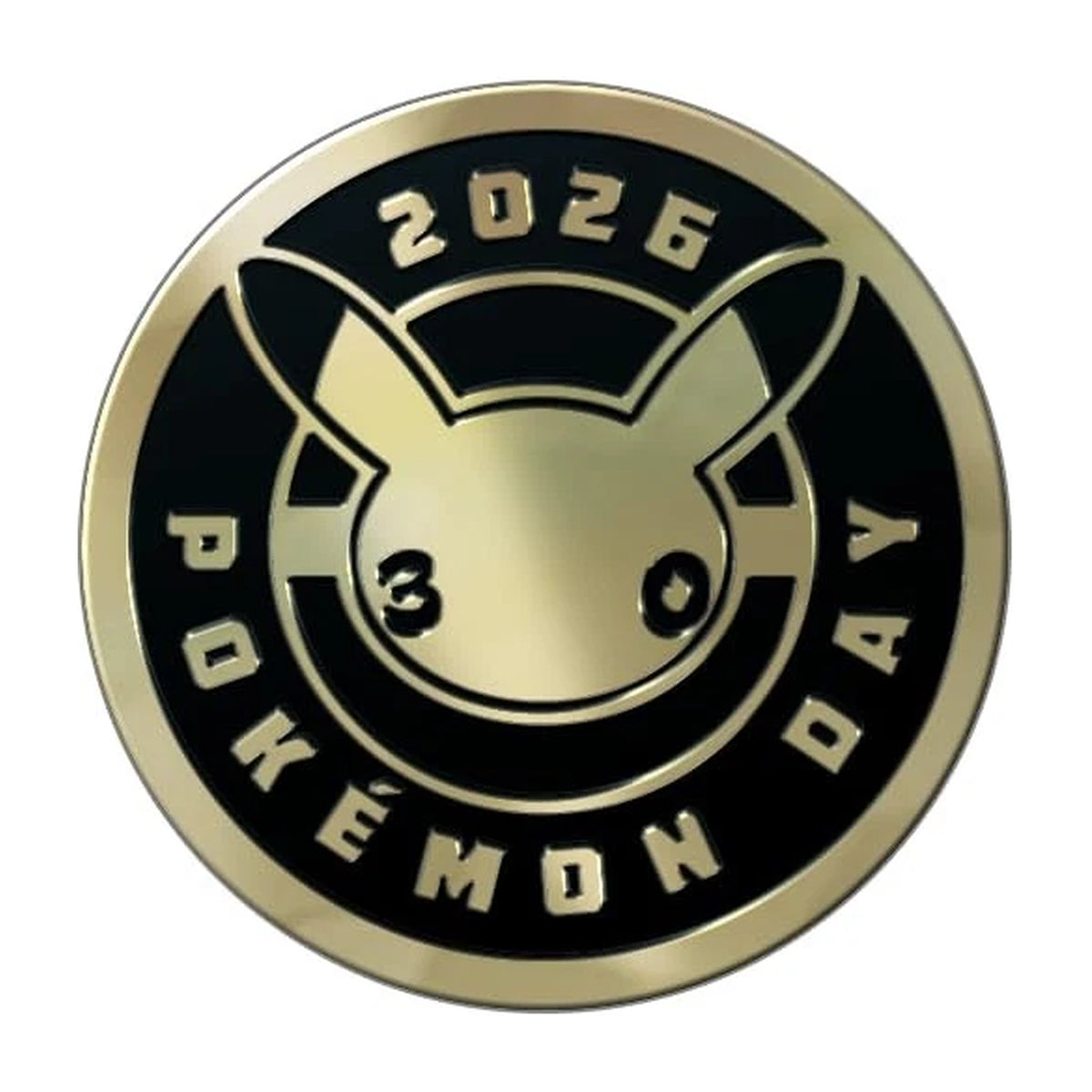 Pokémon Day 2026 metallic coin featuring the 30th anniversary Pikachu logo